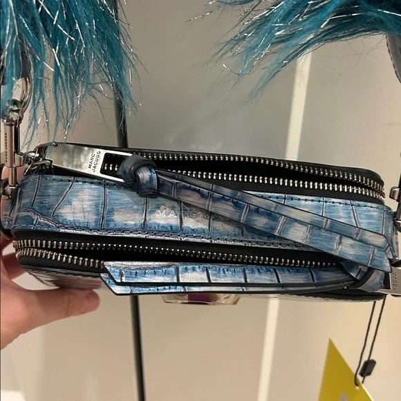 Marc Jacobs (NWT) Snapshot Camera Bag in Blue Croc-Embossed Leather & Faux-Fur - Picture 12 of 17